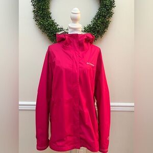 Pink Columbia Rain Jacket with Adjustable Sleeves Hood Liner. Size XL